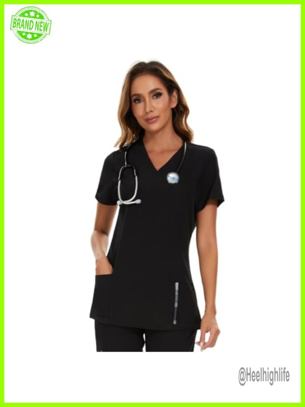 Women's Scrubs Top Soft Stretch V-Neck 3 Pockets Medical Uniform